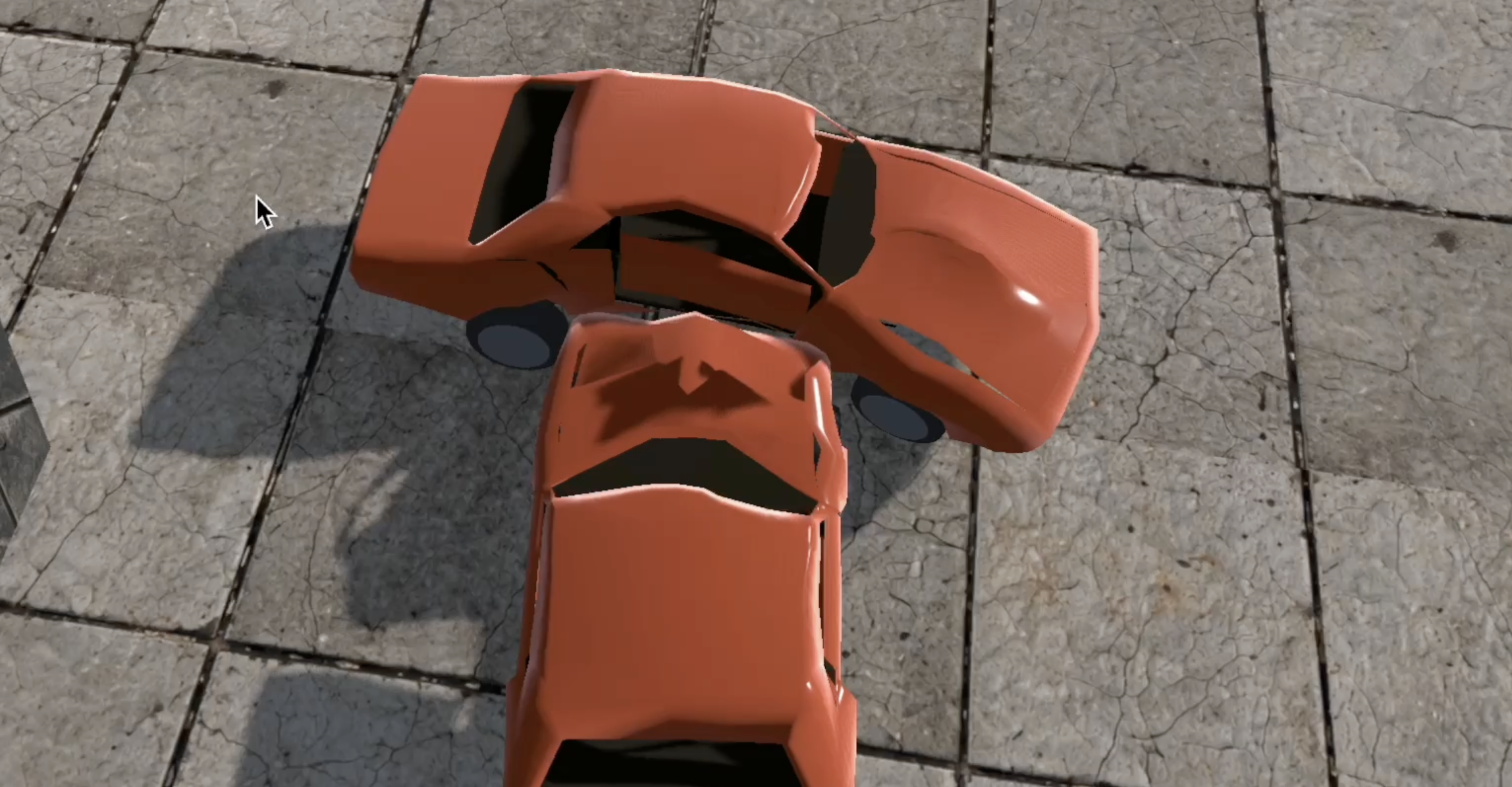 A softbody car chassis retaining permanent deformation after a crash